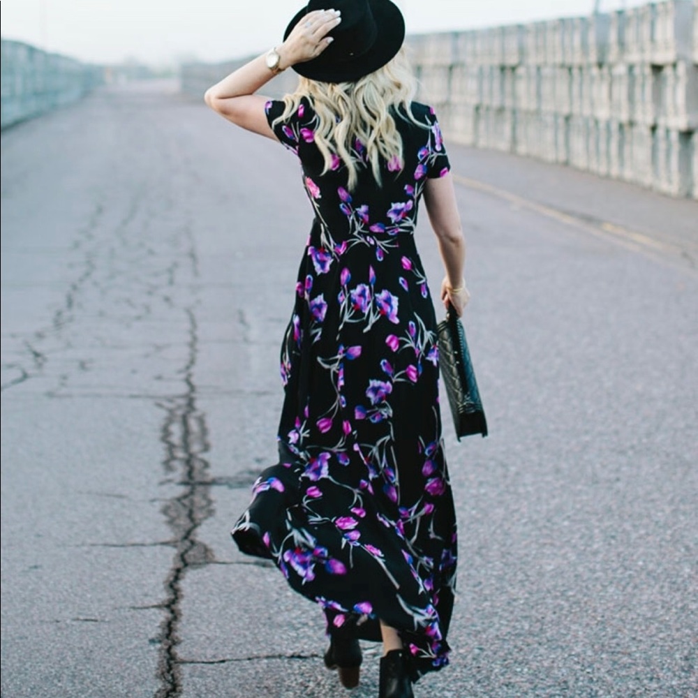 Yumi Kim purple floral silk maxi dress size S